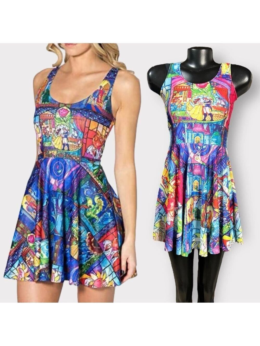 138 Disney Beauty & The Beast NEW Mini Dress Small Fit Flare Colorful Auction